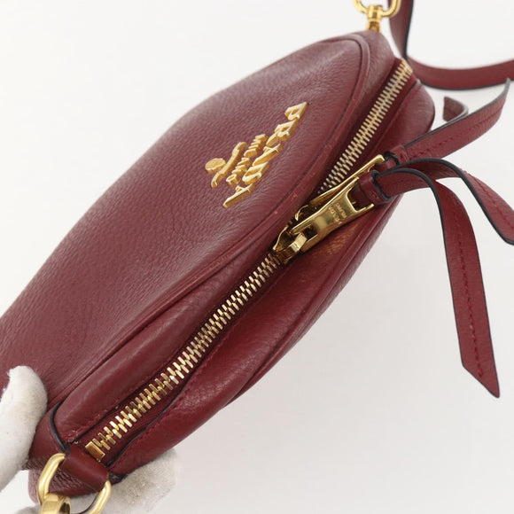 PRADA Shoulder Bag Leather 2way Bordeaux Gold Auth ka1044