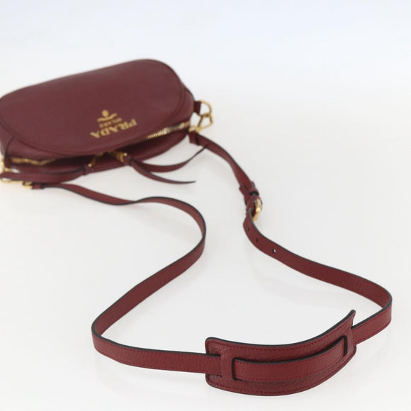 PRADA Shoulder Bag Leather 2way Bordeaux Gold Auth ka1044