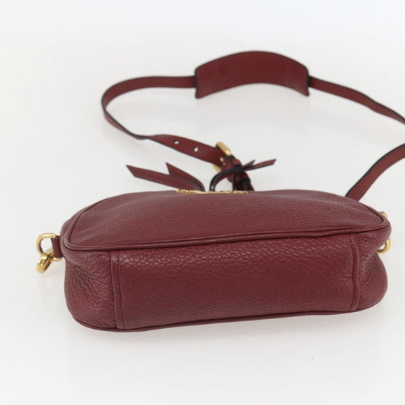 PRADA Shoulder Bag Leather 2way Bordeaux Gold Auth ka1044
