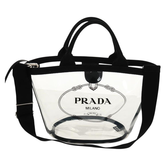 PRADA Hand Bag Vinyl 2way Clear Silver Auth ka1045M
