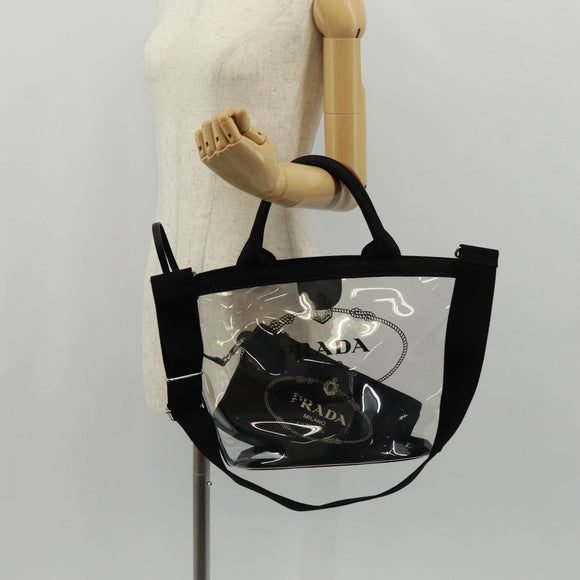 PRADA Hand Bag Vinyl 2way Clear Silver Auth ka1045M