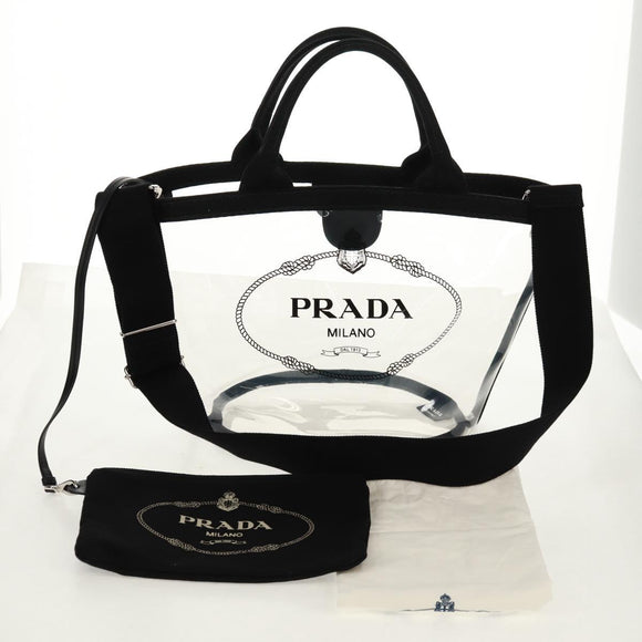 PRADA Hand Bag Vinyl 2way Clear Silver Auth ka1045M