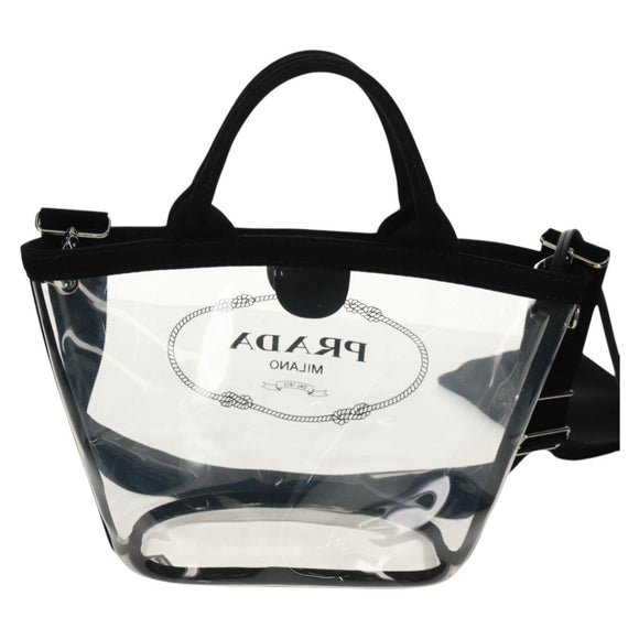 PRADA Hand Bag Vinyl 2way Clear Silver Auth ka1045M
