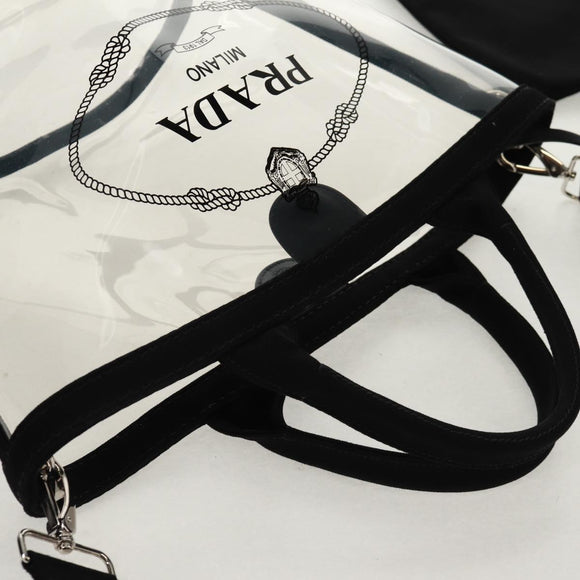 PRADA Hand Bag Vinyl 2way Clear Silver Auth ka1045M