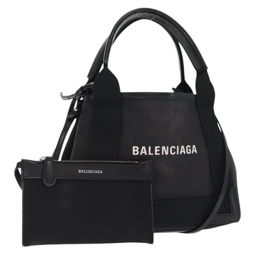 BALENCIAGA Cabas XS Hand Bag Canvas 2way Black Silver 390346 Auth ka1048