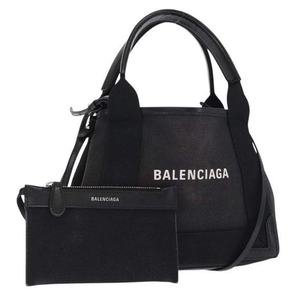 BALENCIAGA Cabas XS Hand Bag Canvas 2way Black Silver 390346 Auth ka1048