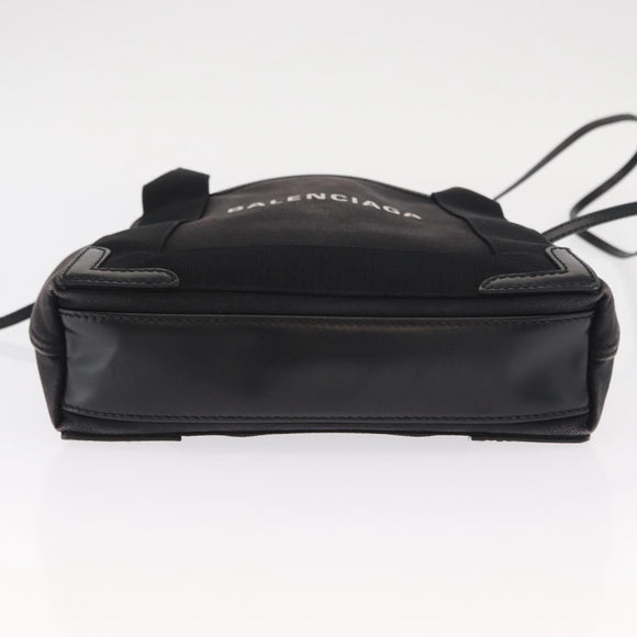 BALENCIAGA Cabas XS Hand Bag Canvas 2way Black Silver 390346 Auth ka1048