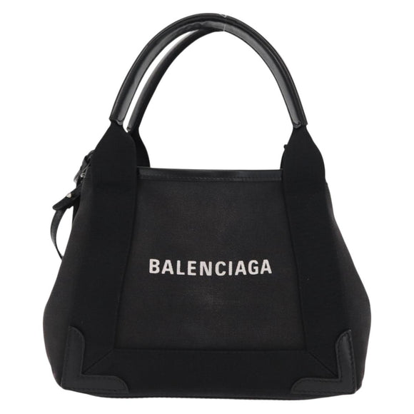 BALENCIAGA Cabas XS Hand Bag Canvas 2way Black Silver 390346 Auth ka1048
