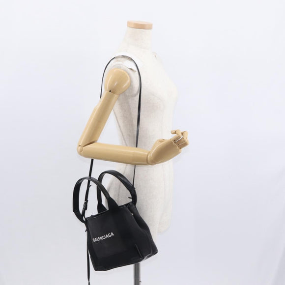 BALENCIAGA Cabas XS Hand Bag Canvas 2way Black Silver 390346 Auth ka1048