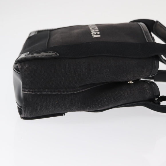 BALENCIAGA Cabas XS Hand Bag Canvas 2way Black Silver 390346 Auth ka1048