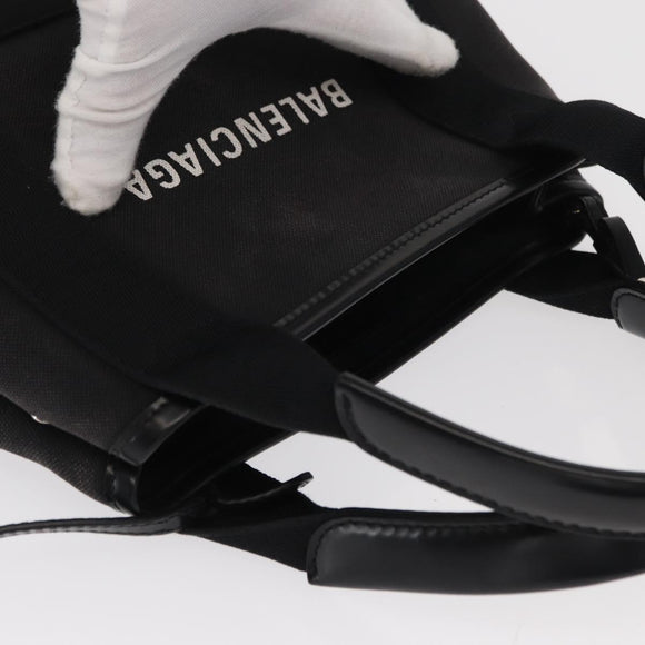 BALENCIAGA Cabas XS Hand Bag Canvas 2way Black Silver 390346 Auth ka1048