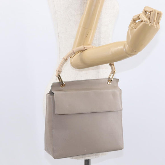 GUCCI Bamboo Hand Bag Leather Beige Gold 001 3444 1887 Auth ka105