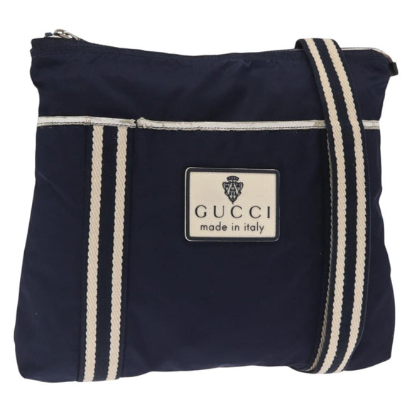 GUCCI Shoulder Bag Nylon Navy Silver 189662 Auth ka1054
