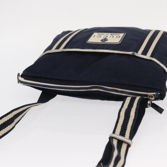 GUCCI Shoulder Bag Nylon Navy Silver 189662 Auth ka1054