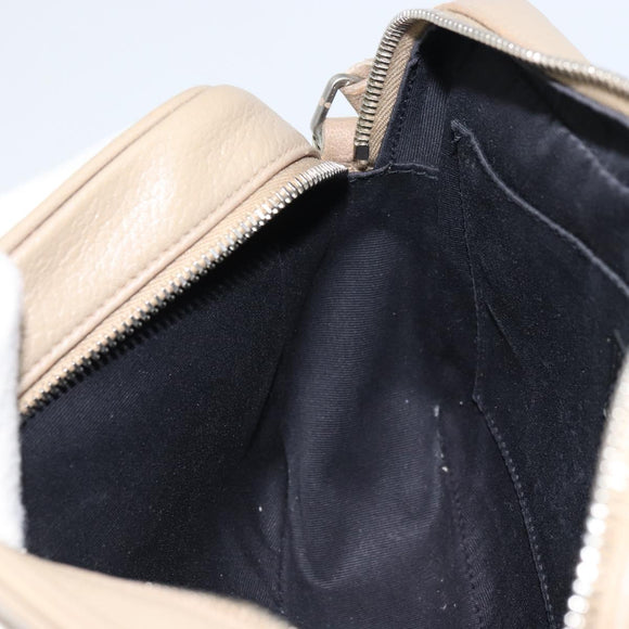 SAINT LAURENT Umhängetasche Leder Beige Silber Auth ka1059