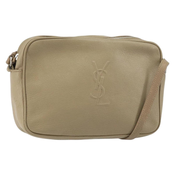 SAINT LAURENT Umhängetasche Leder Beige Silber Auth ka1059