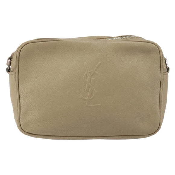 SAINT LAURENT Umhängetasche Leder Beige Silber Auth ka1059
