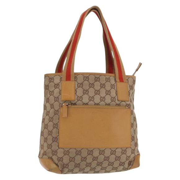 GUCCI GG Canvas Tote Bag Beige Silver 019 0402 1705 Auth ka1063