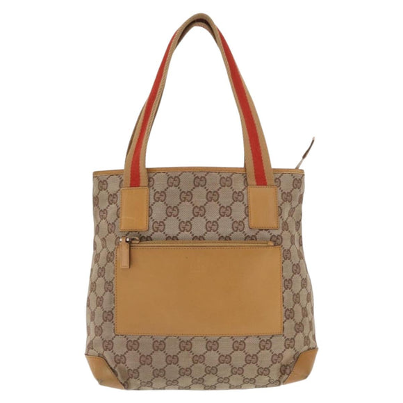 GUCCI GG Canvas Tote Bag Beige Silver 019 0402 1705 Auth ka1063