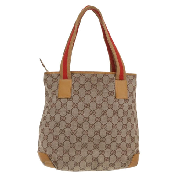 GUCCI GG Canvas Tote Bag Beige Silver 019 0402 1705 Auth ka1063