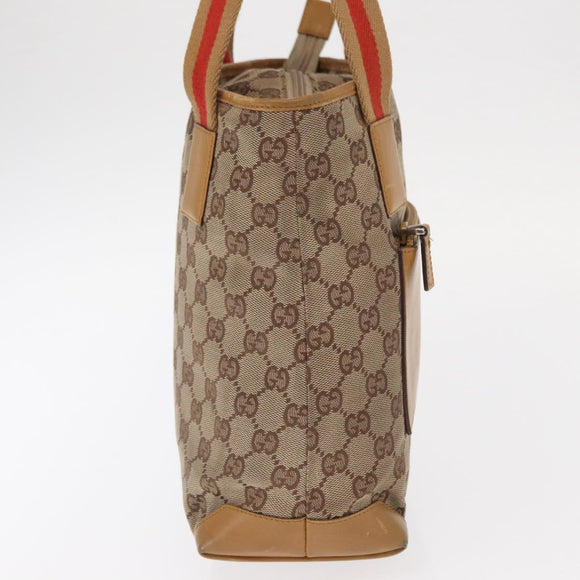 GUCCI GG Canvas Tote Bag Beige Silver 019 0402 1705 Auth ka1063