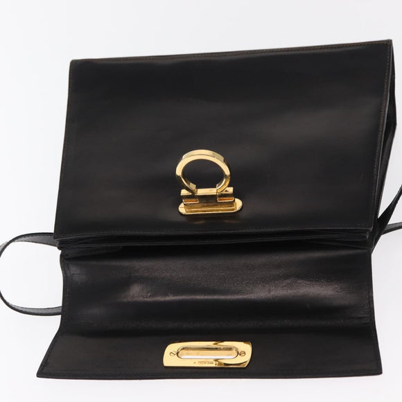 Salvatore Ferragamo Gancini Hand Bag Leather 2way Black Gold Auth ka1065