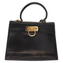 Salvatore Ferragamo Gancini Hand Bag Leather 2way Black Gold Auth ka1065-2