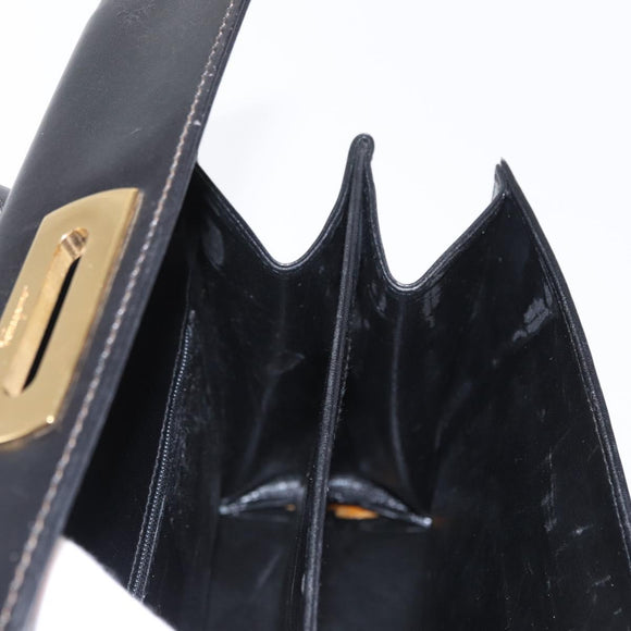 Salvatore Ferragamo Gancini Hand Bag Leather 2way Black Gold Auth ka1065