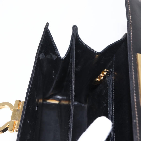 Salvatore Ferragamo Gancini Hand Bag Leather 2way Black Gold Auth ka1065