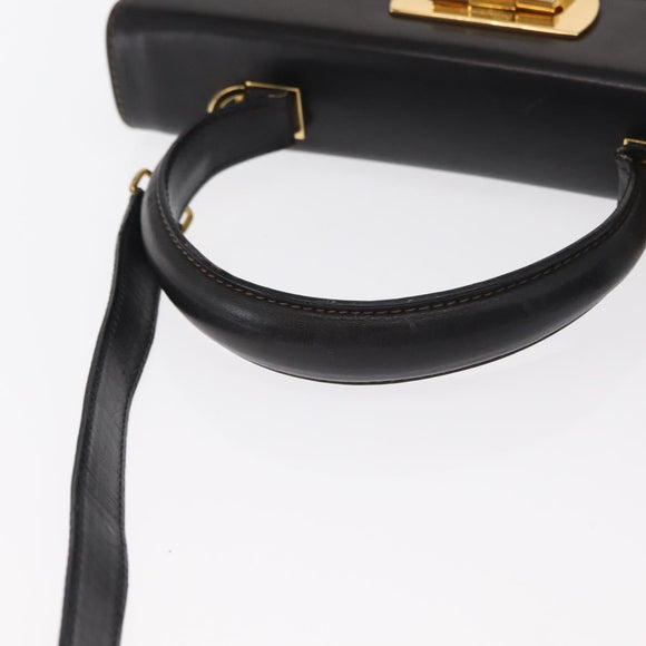 Salvatore Ferragamo Gancini Hand Bag Leather 2way Black Gold Auth ka1065