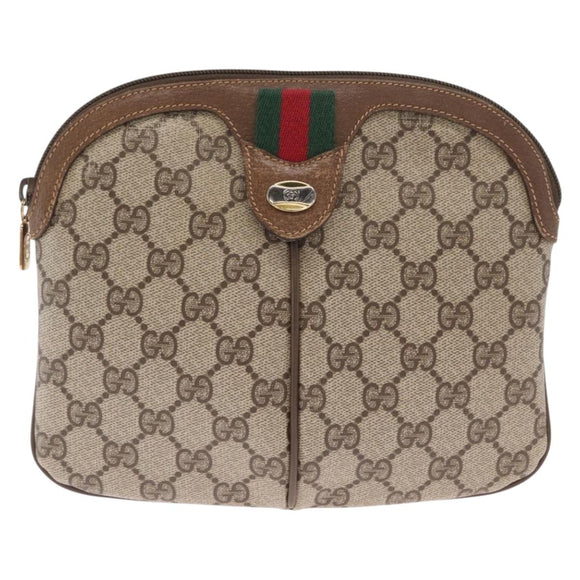 GUCCI GG Supreme Web Sherry Line Bag PVC Beige Gold 68 02 047 Auth ka1073