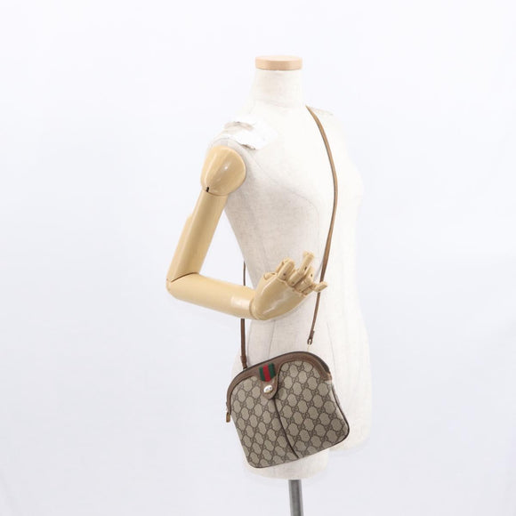 GUCCI GG Supreme Web Sherry Line Bag PVC Beige Gold 68 02 047 Auth ka1073