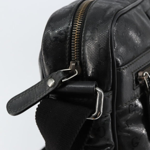 GUCCI GG Implementation Bag Coated Canvas Black Silver 201448 Auth ka108