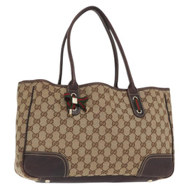 GUCCI GG Canvas Web Sherry Line Tote Bag Beige Gold 163805 Auth ka1081