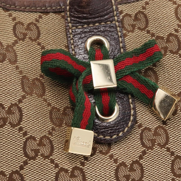 GUCCI GG Canvas Web Sherry Line Tote Bag Beige Gold 163805 Auth ka1081