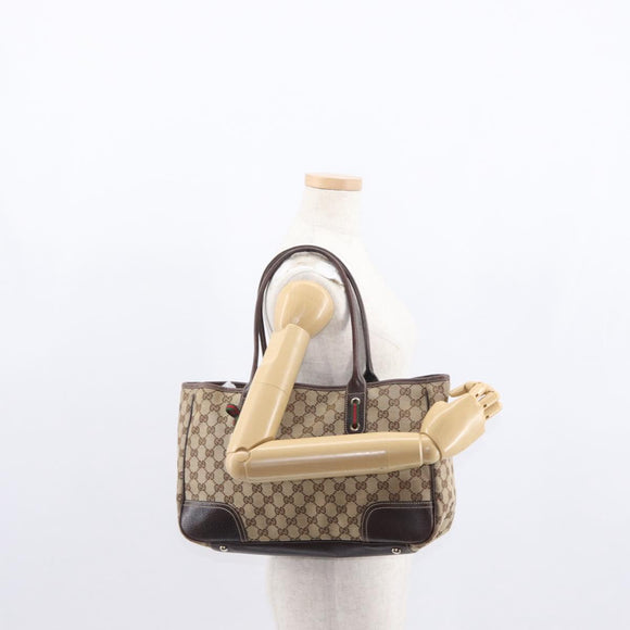 GUCCI GG Canvas Web Sherry Line Tote Bag Beige Gold 163805 Auth ka1081