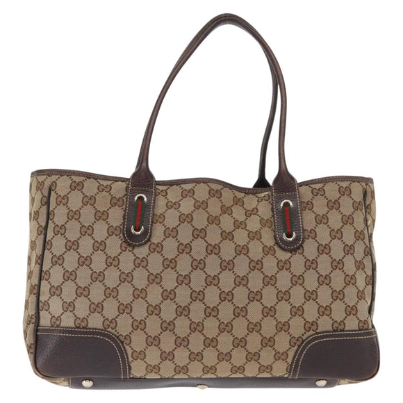 GUCCI GG Canvas Web Sherry Line Tote Bag Beige Gold 163805 Auth ka1081
