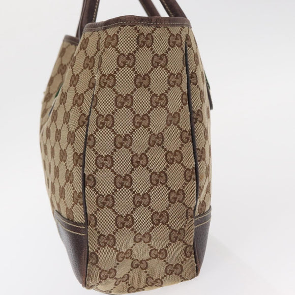 GUCCI GG Canvas Web Sherry Line Tote Bag Beige Gold 163805 Auth ka1081