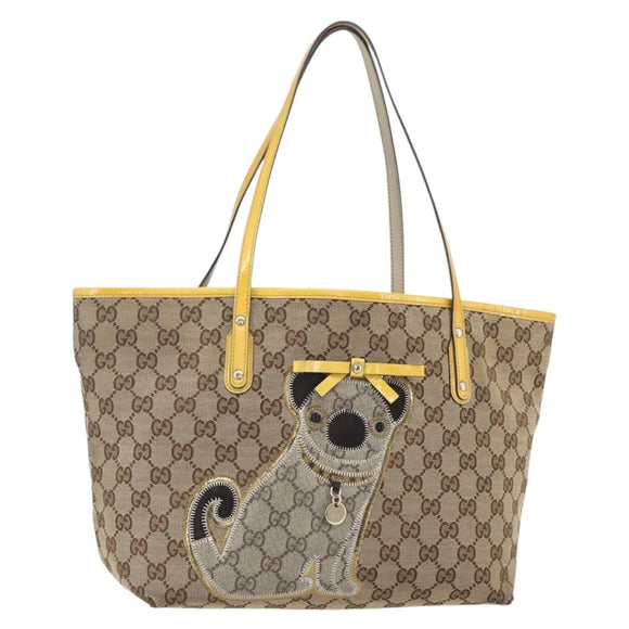 GUCCI GG Canvas Tote Bag Beige Gold 212374 Auth ka1088