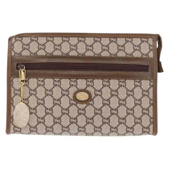 GUCCI GG Plus Supreme Clutch Bag PVC Beige Gold Auth ka1098