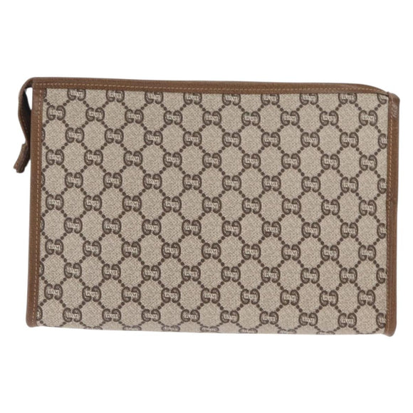 GUCCI GG Plus Supreme Clutch Bag PVC Beige Gold Auth ka1098