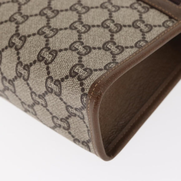 GUCCI GG Plus Supreme Clutch Bag PVC Beige Gold Auth ka1098