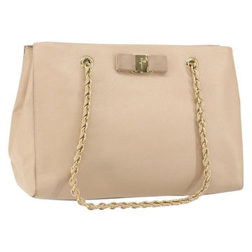 Salvatore Ferragamo Shoulder Bag Leather Gold Beige Auth ka111