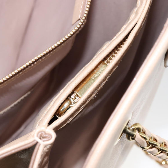 Salvatore Ferragamo Shoulder Bag Leather Gold Beige Auth ka111