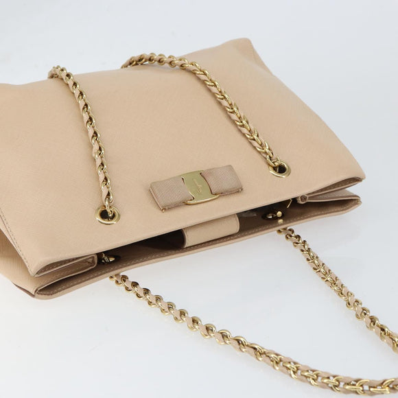 Salvatore Ferragamo Shoulder Bag Leather Gold Beige Auth ka111