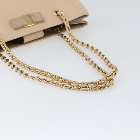 Salvatore Ferragamo Shoulder Bag Leather Gold Beige Auth ka111