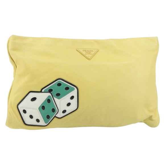 PRADA Clutch Bag Leather Yellow Gold Auth ka1127