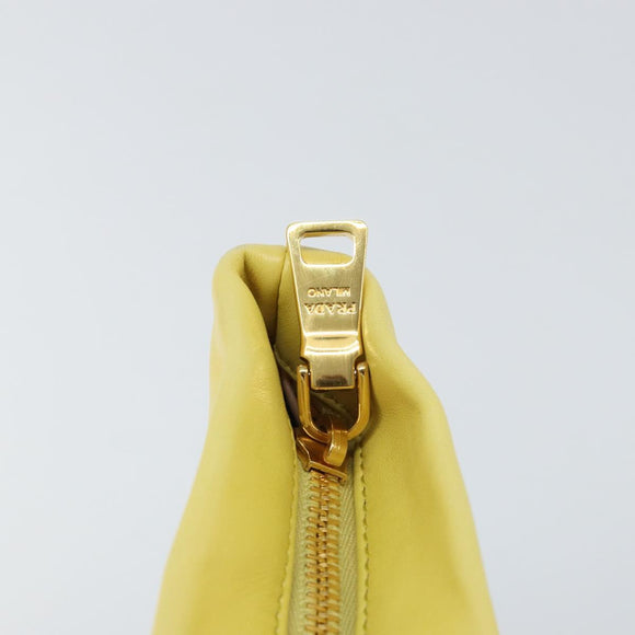 PRADA Clutch Bag Leather Yellow Gold Auth ka1127