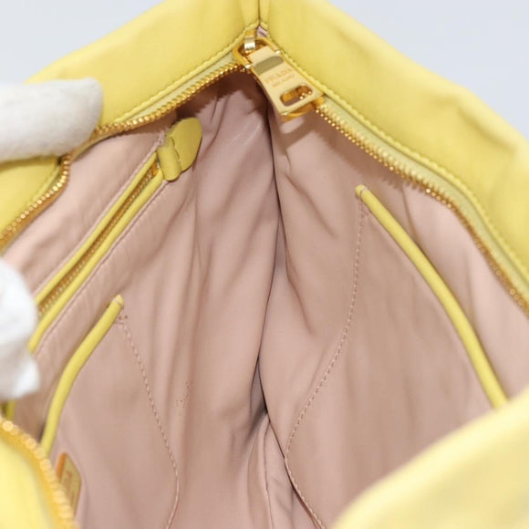 PRADA Clutch Bag Leather Yellow Gold Auth ka1127