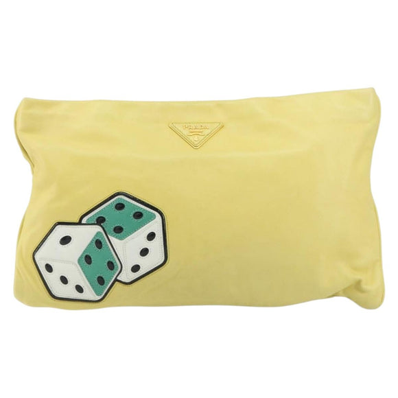 PRADA Clutch Bag Leather Yellow Gold Auth ka1127